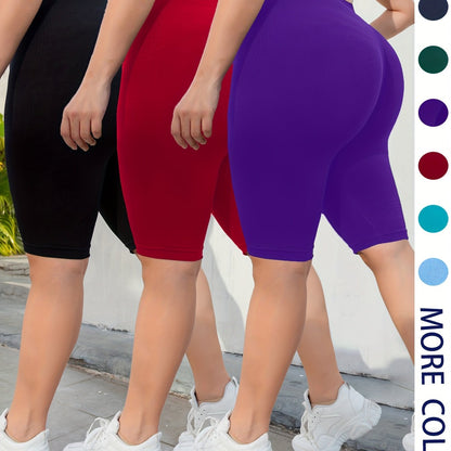 3-Pack Plus Size Yoga Shorts For Women, High Waist Peach Lift, Stretchy, Butt-lifting, High Elasticity, Fitness Activewear, Quick-Dry, Seamless Sport Shorts Set - Hiccupzz