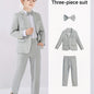 3-Pcs Boys Formal Plaid Gentleman Outfits, Long Sleeve Blazer, Bowtie, Pants Set - Hiccupzz