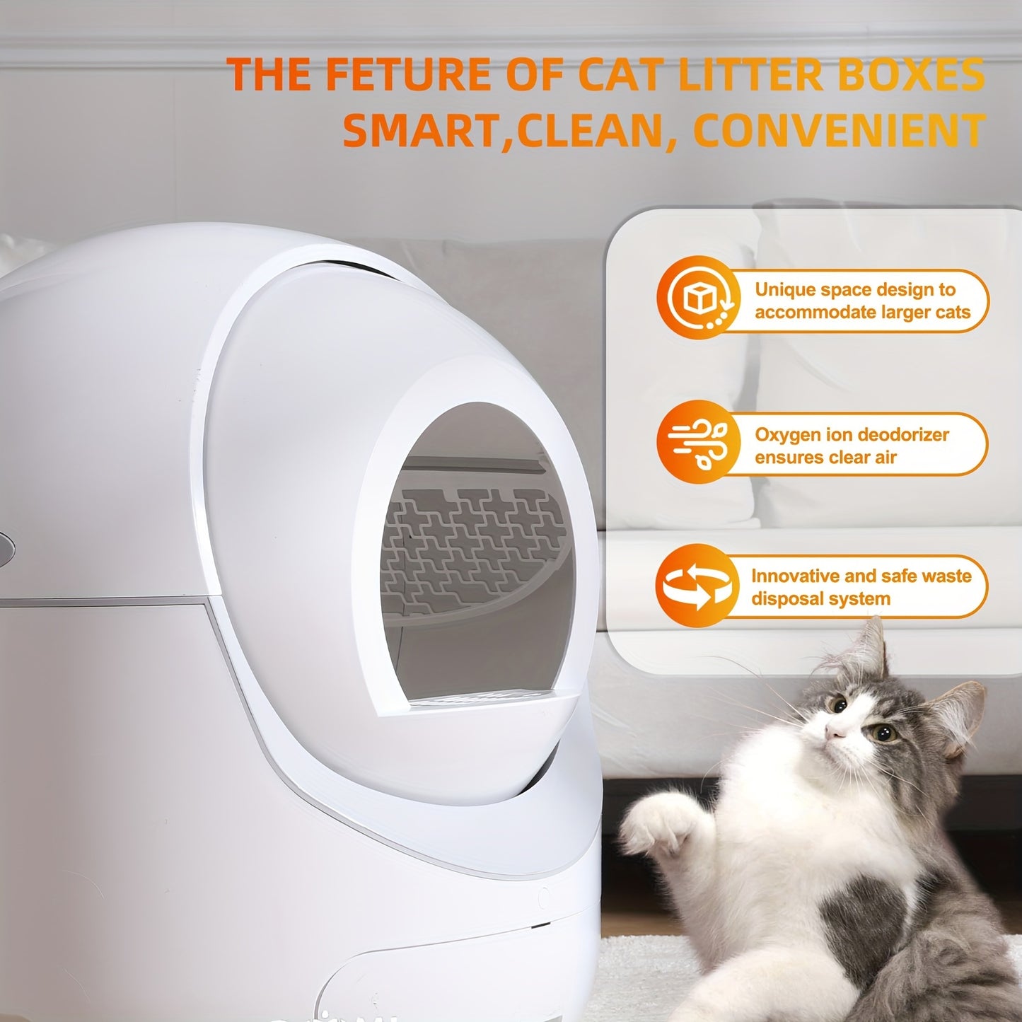 Self-Cleaning Cat Litter Box with APP Control - Automatic Odor Removal & Safety Protection for Multiple Cats