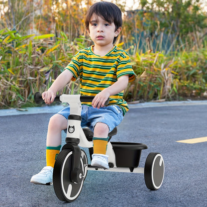 1.5-5 Years Toddler Balance Bike with Adjustable Seat, PU Wheels, Storage Basket, Easy to Assemble