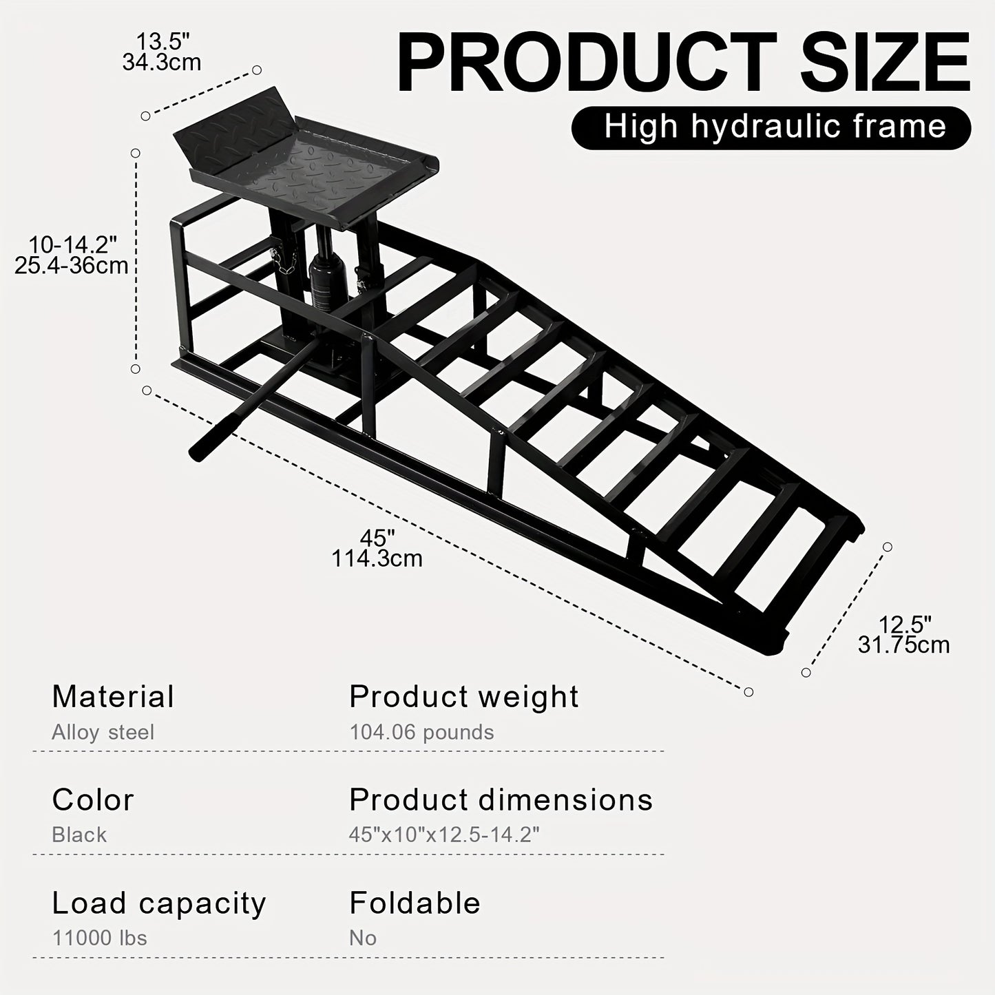 2pcs Heavy Duty Hydraulic Truck Ramp, 5T/11,000Lbs Capacity, Steel Auto Wheel Platform for Vehicle Maintenance, Garage, Black