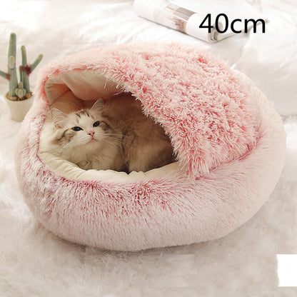 2 In 1 Dog And Cat Bed Pet Winter Bed Round Plush Warm Bed House Soft Long Plush Pets Bed Pet Products - Hiccupzz
