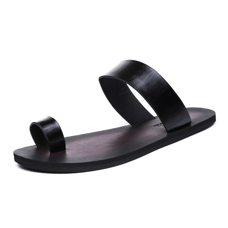 Men's Toe Ring Slippers Genuine Leather Wear-resistant Non-slip