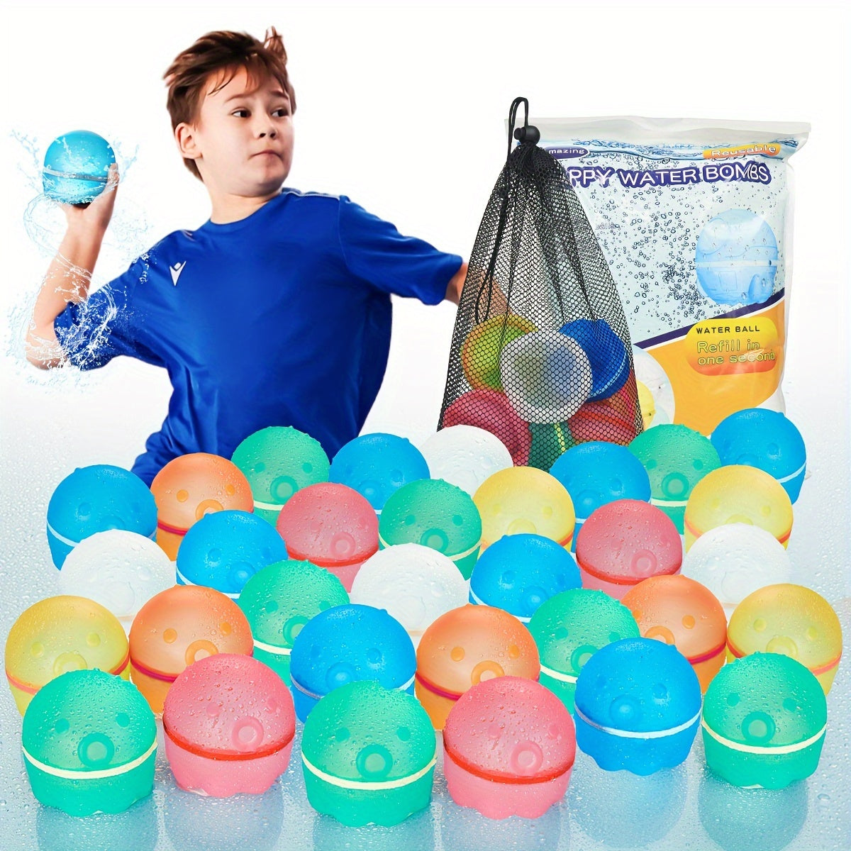 12 Pcs Reusable Water Balloons for Kids - Quick Fill Magnetic Splash Bombs with Mesh Bag