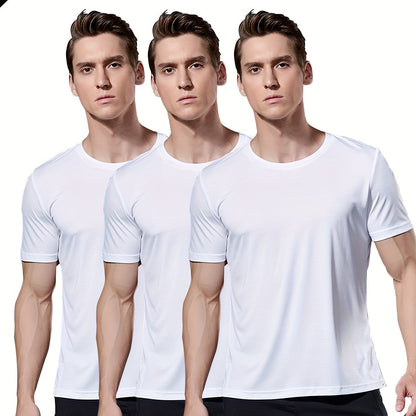 3-Pack Men's Quick-Dry Short Sleeve Shirts - Stretch Crew Neck Undershirts for Fitness Training - Hiccupzz
