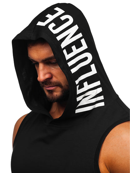 Men's Quick-Dry Hooded Tank Top with Letter Print - Moisture-Wicking Athletic Sleeveless Shirt for Gym & Running - Hiccupzz