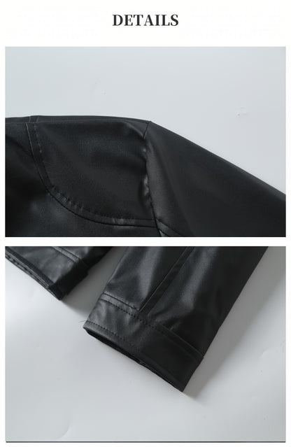 Men's PU Leather Motorcycle Jacket with Zipper Pockets, Autumn/Winter Stand Collar Cardigan Coat - Hiccupzz