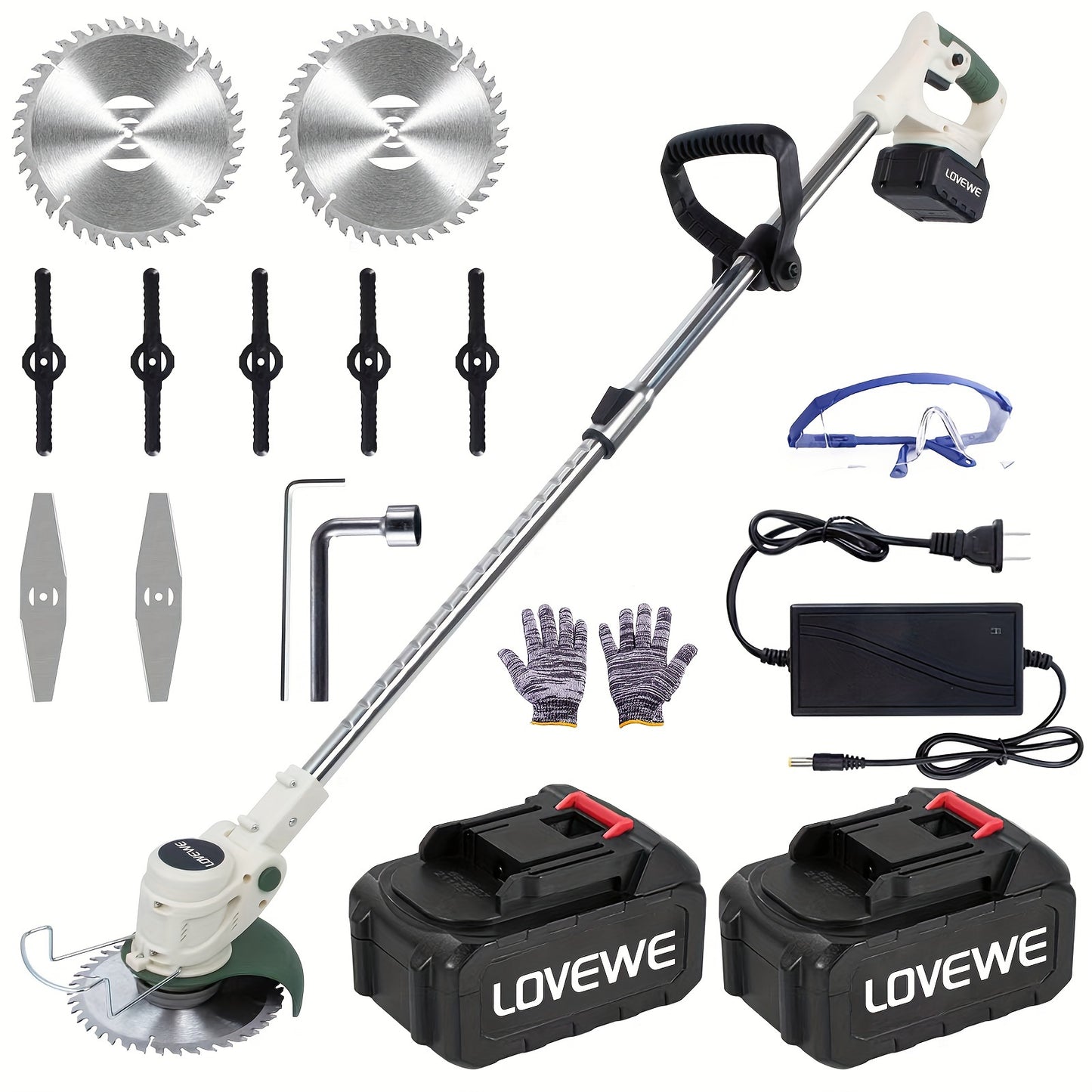 2-Battery 2-Blade Cordless Weed Eater - Lightweight Stainless Steel Electric Weeder Trimmer