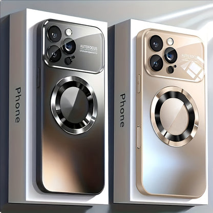 Desert Titanium Matte Magnetic Wireless Charging Case - Shockproof, Soft Bumper Cover with Glass Lens Protector, Compatible with iPhone 16, 15, 14, 13, 12, 11 Pro Max. - Hiccupzz