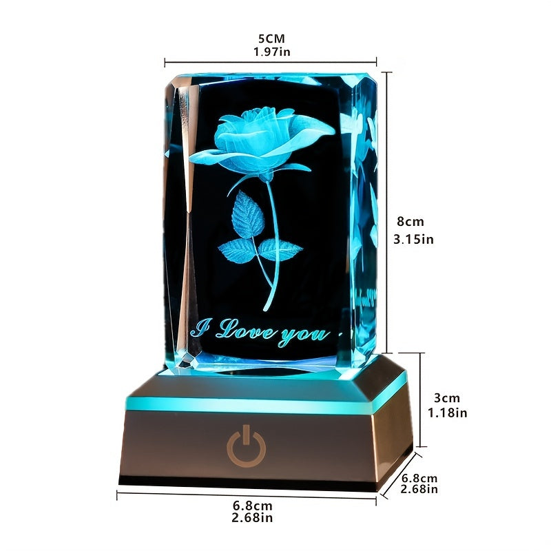 1 Pc 3D Rose Crystal with LED Color Lamp - Perfect Gift for Mother's Day, Birthday, and Anniversaries