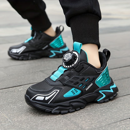 Boys' Casual Low-Top Running Shoes with Rotating Button, Comfy Non-Slip Sneakers for Outdoor Activities. - Hiccupzz