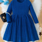 Girls Solid Color Dress, Simple Versatile, Round Neck, Long Sleeve - Hiccupzz