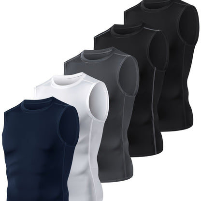 5-Pack Men's Compression Sleeveless Workout Tank Tops for Running & Training - Hiccupzz