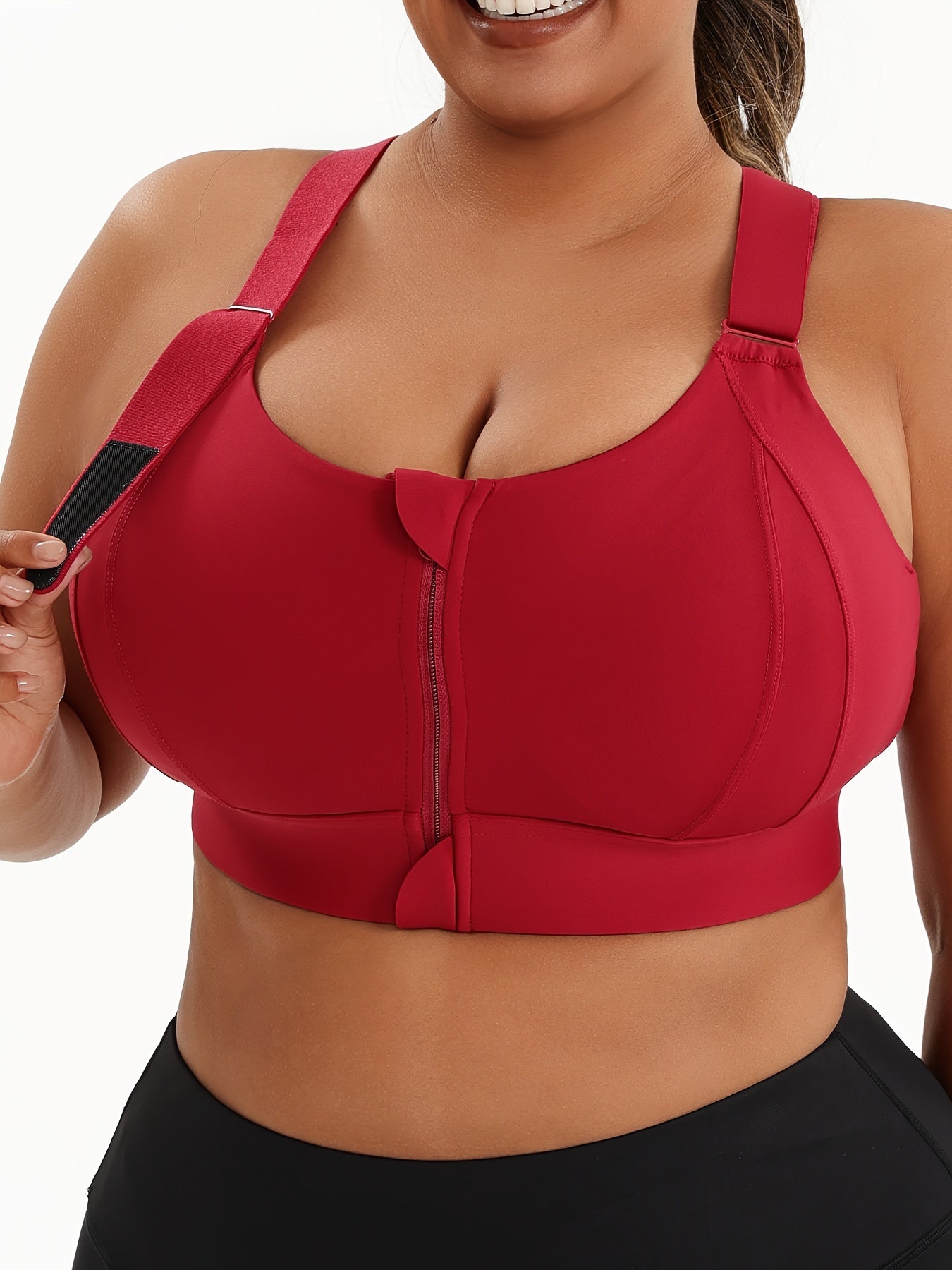 Plus Size Front Zip High Elasticity Sports Bra - Padded Yoga Bra with Adjustable Straps and Stylish Racerback Design - Hiccupzz