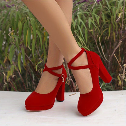 Elegant Women's Buckle Strap Platform Pumps for Weddings and Banquets - Hiccupzz