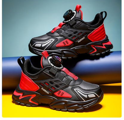 Boys' Casual Low-Top Running Shoes with Rotating Button, Comfy Non-Slip Sneakers for Outdoor Activities. - Hiccupzz