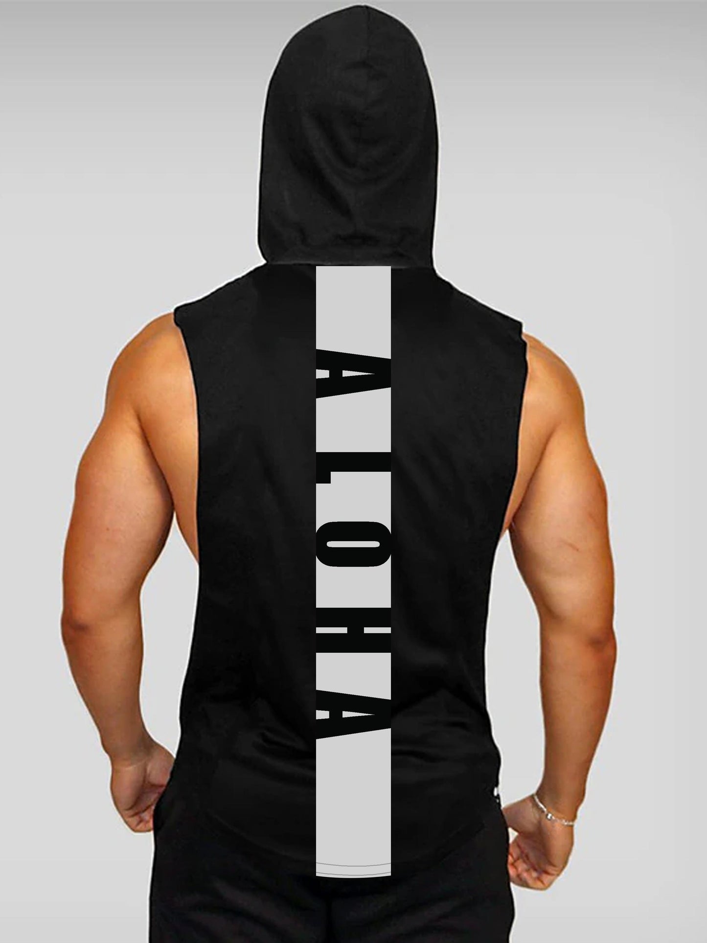 Men's Sleeveless Hooded Tank Top With Letter Print, Casual Sportswear, Gym Fitness Vest