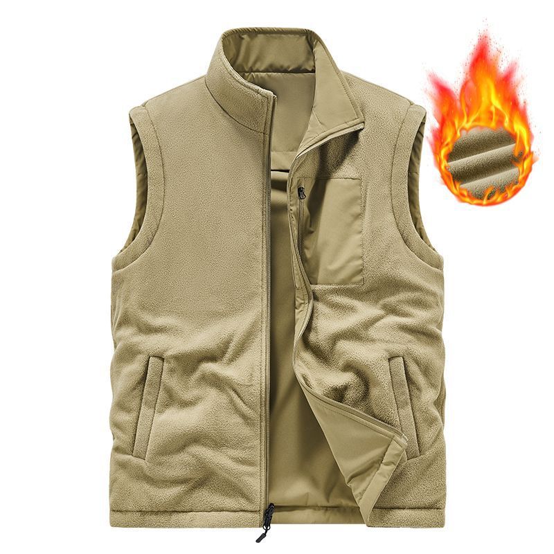 Vest Man Winter Fleece-lined Multi-pocket Vest Middle-aged Father