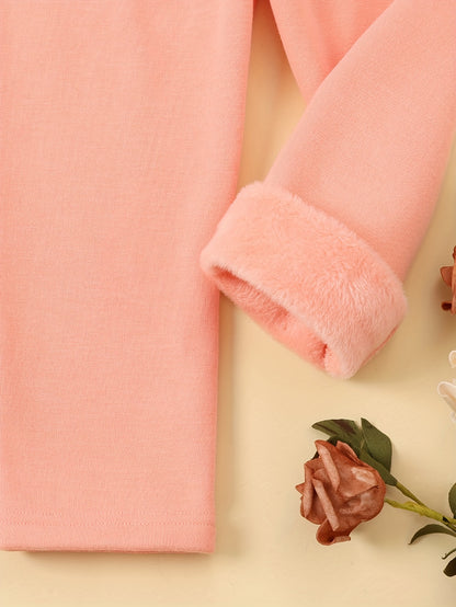 6 Pcs Girls Warm & Thermal & Versatile Solid Colored Fleece Lined Trousers Set For Fall & Winter - Hiccupzz