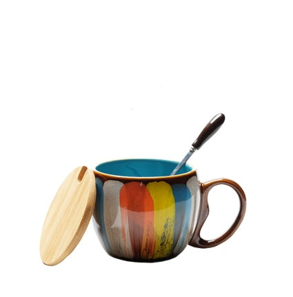 Creative ceramic cup with lid spoon for breakfast