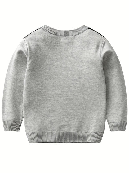 Boys Argyle Pattern Warm Knit Sweater - Round Neck, Long Sleeve - Hiccupzz
