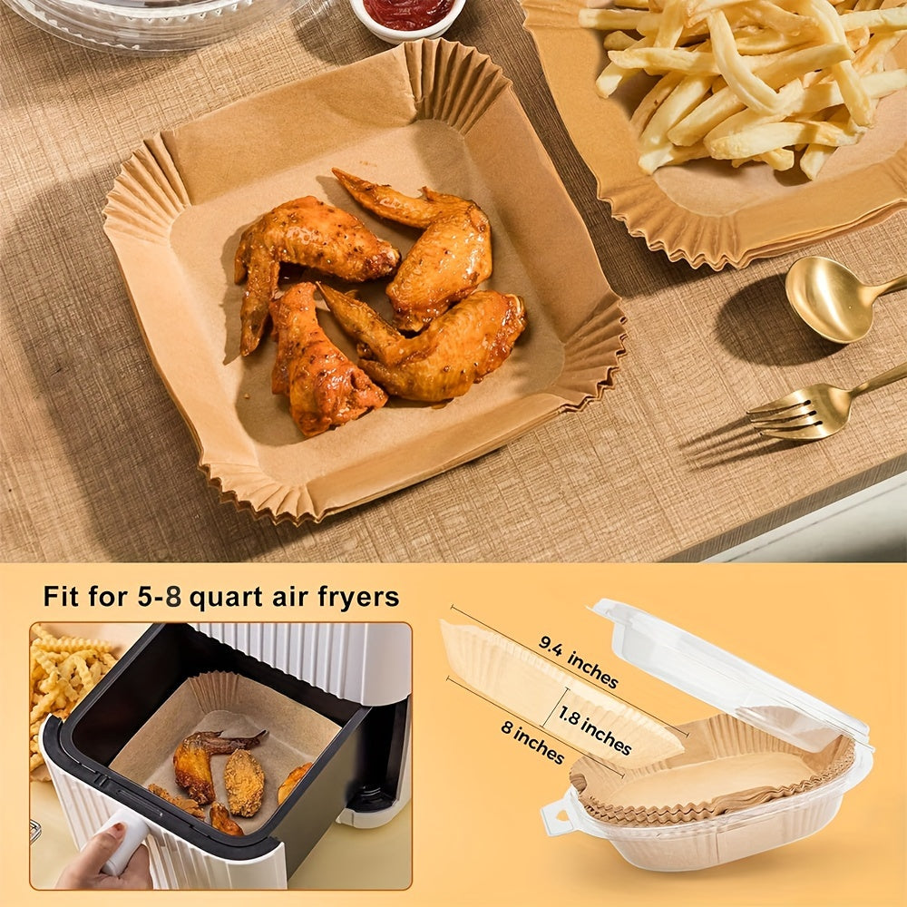 Disposable Air Fryer Paper Liners, 200Pcs Parchment Paper, Air Fryer Disposable Paper Liner for Microwave, Non-Stick Air Fryer Liners Square Free of Bleach (8inch)