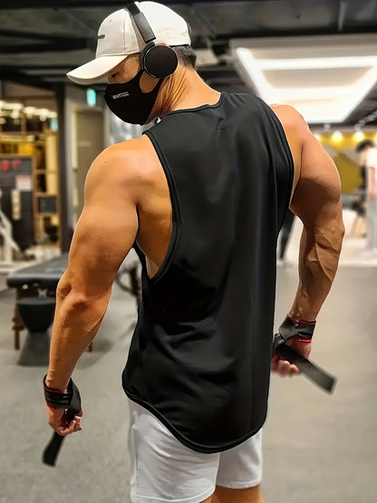 Men's Solid Tank Top - Quick-Dry Stretch Crew Neck Sleeveless Shirt for Gym & Fitness - Hiccupzz