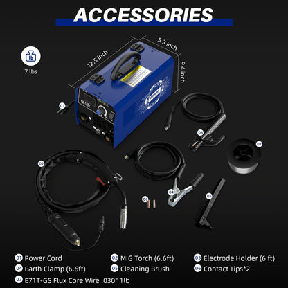 3-in-1 Flux Core Welder, 130A MIG Welder, MIG/Lift TIG/Stick Welding Machine 110v with Synergic Control, IGBT Inverter Portable Gasless Welder Equipment with Welding Gun, and 1Lb Welding Wire