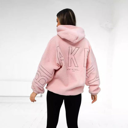 Women's Simple Loose Embroidered Lamb Fleece Coat - Hiccupzz