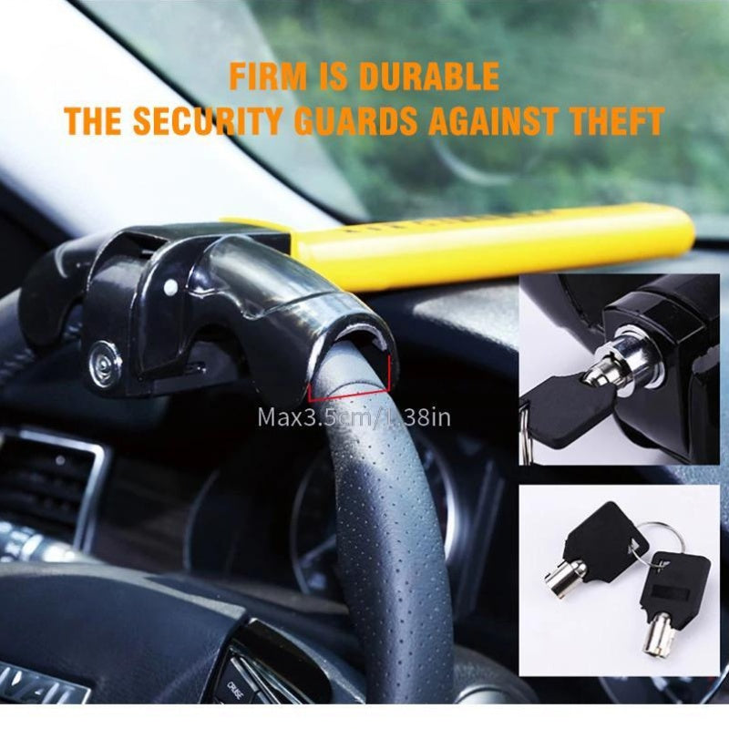 1 Pc Heavy Duty Iron Steering Wheel Lock - Universal Anti-Theft Car Security Device with 2 Keys - For Car Owners