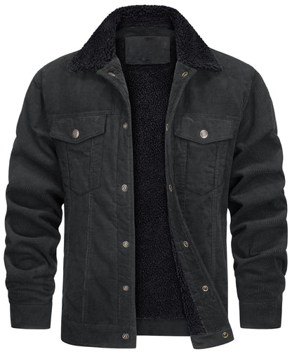 Corduroy Lapel Long Sleeve Plush Jacket Coat - Hiccupzz