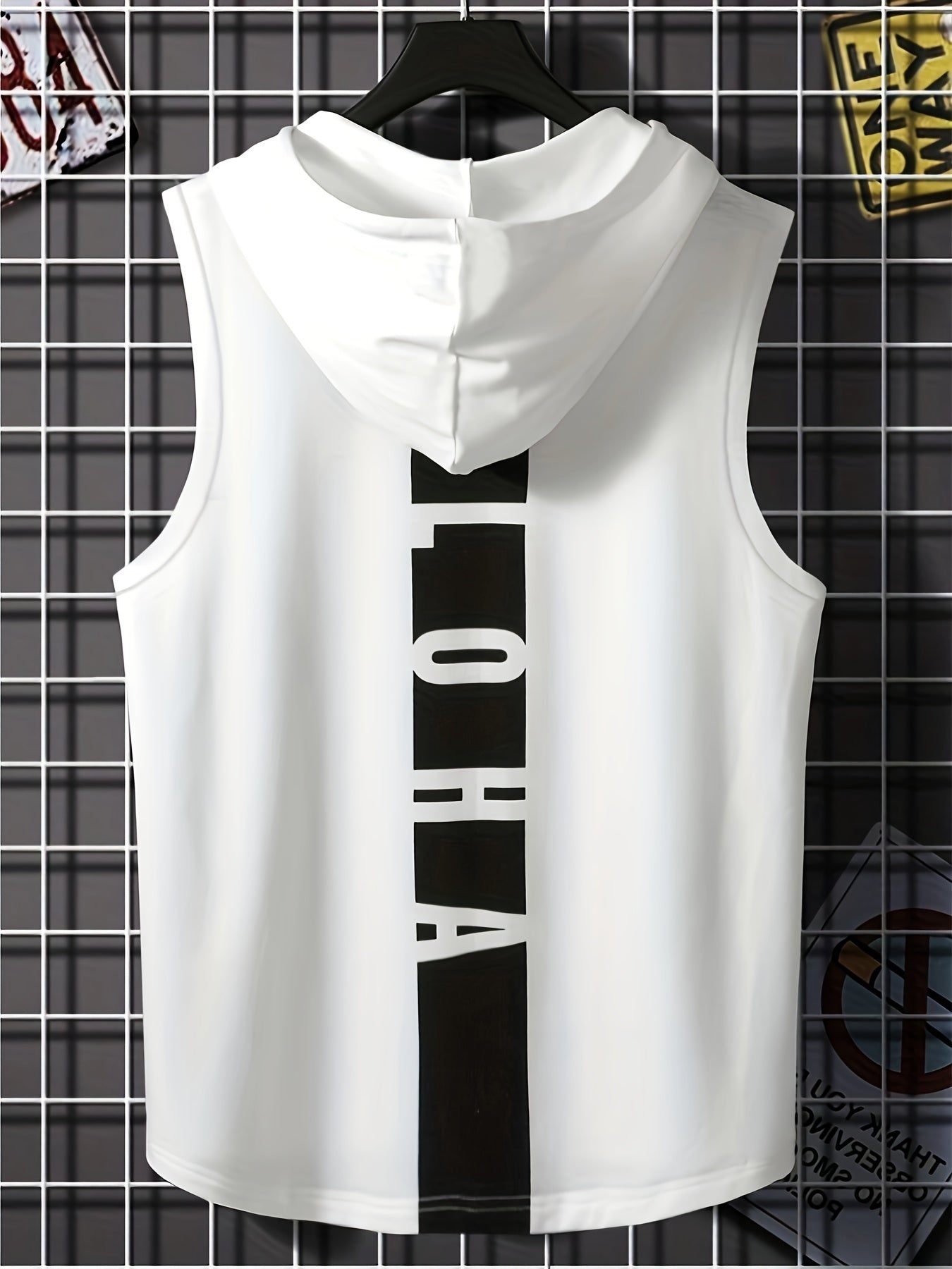 Men's Sleeveless Hooded Tank Top With Letter Print, Casual Sportswear, Gym Fitness Vest