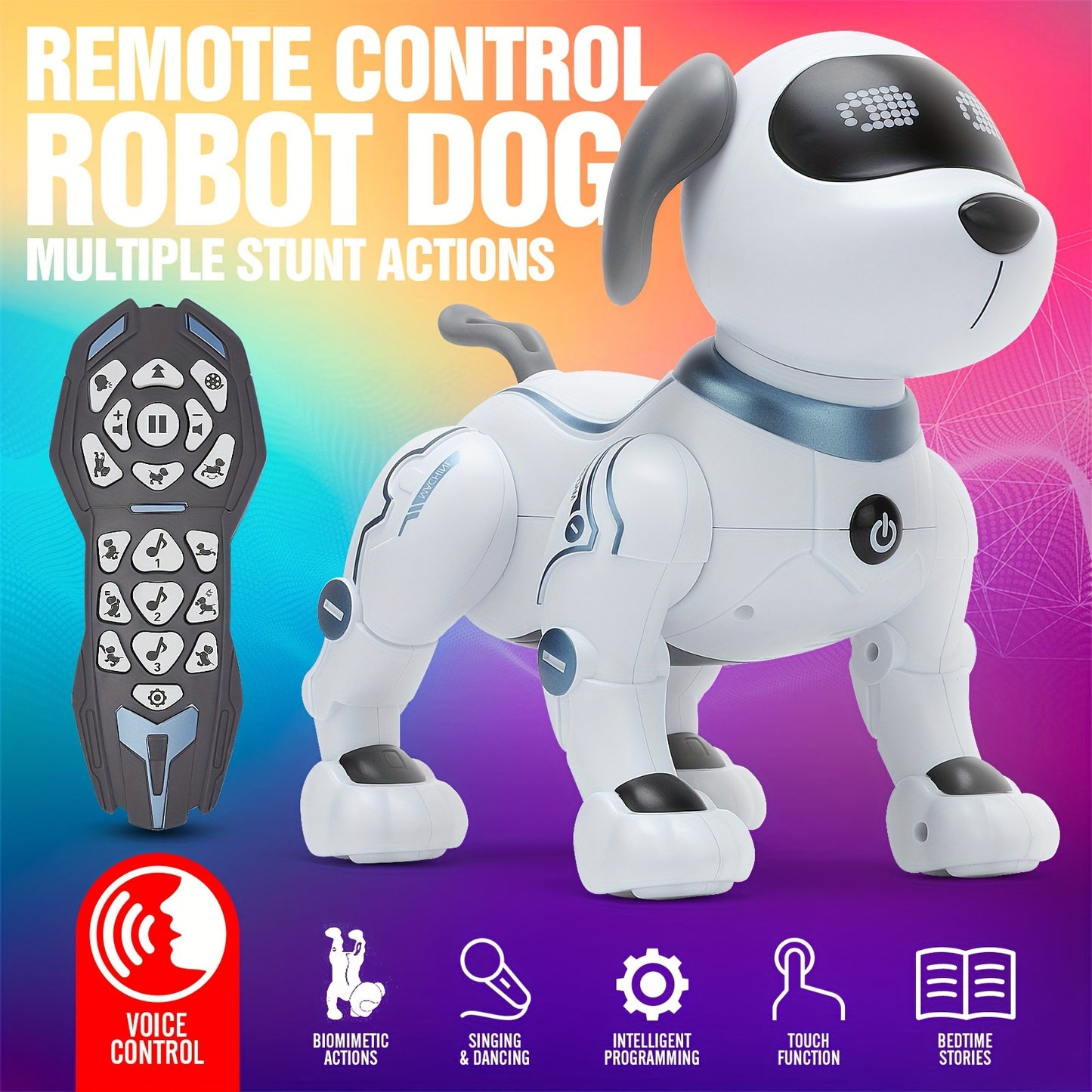 1 Pc Interactive Robot Dog with Remote Control, Voice Command, Dance & Song Functions, Rechargeable Battery, Infrared Sensing, LED Lights ABS Resin Electronic Pet Toy for Kids.