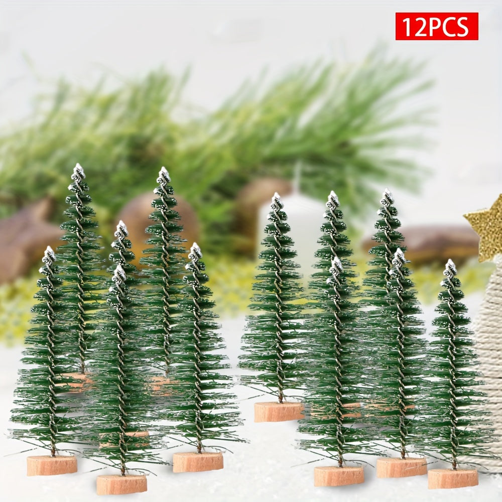 12-Pcs Mini Christmas Tree Set with Snow Sprinkled Effect