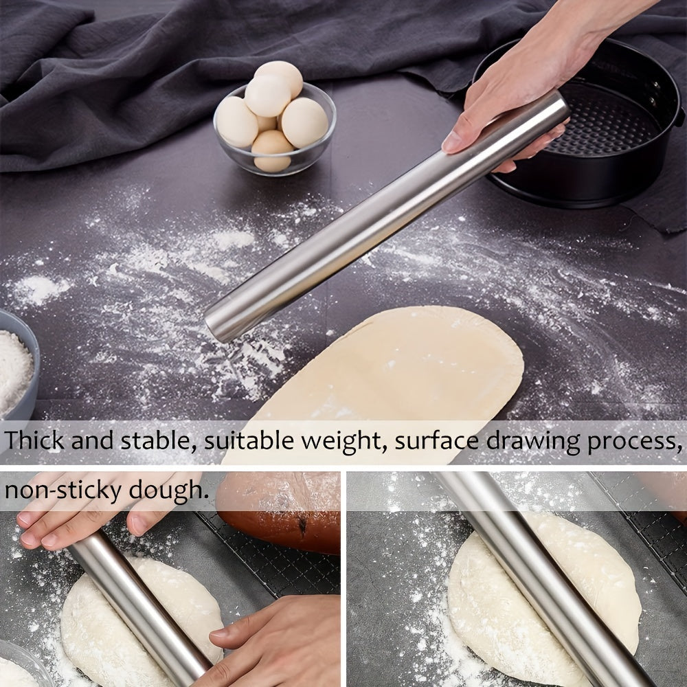 Durable Stainless Steel Rolling Pin for Perfect Dough Every Time - Ideal for Commercial Use and Home Baking