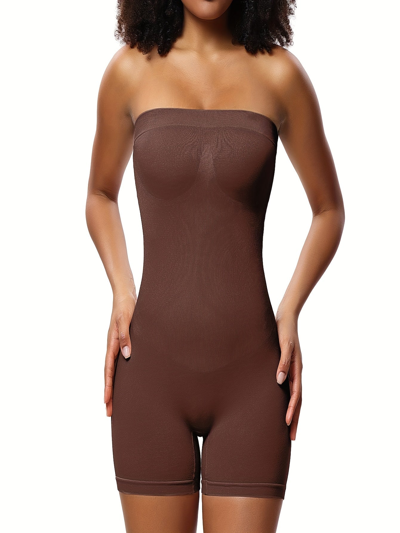 Solid Shapewear Lounge Romper, Tummy Control Butt Lifting Slim Fit Tube Romper, Women's Loungewear