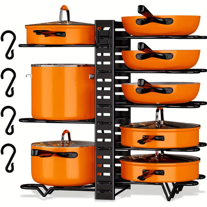 Pot Organizer Rack 8 Tiers Pots and Pans Organizer Kitchen Cabinet Storage Metal Holders - Hiccupzz