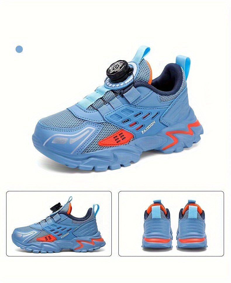 Boys' Casual Low-Top Running Shoes with Rotating Button, Comfy Non-Slip Sneakers for Outdoor Activities.