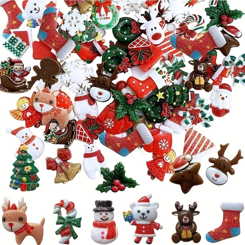 100 Pcs Vibrant Christmas Decoration DIY Flatback Resin Jingle Bell Sock Craft Embellishment Sets