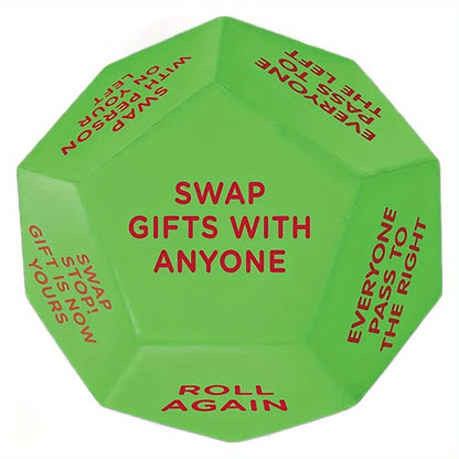 Xmas Twist Santa's Surprise Gift Exchange Dice - 12 Sides, Perfect for Christmas Party Games, 3x3 Inches