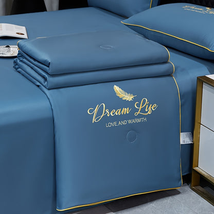 Contemporary Ice Silk Summer Quilt, Premium Cool Touch Washable Comforter, Polyester Fiber Filling, Plain Weave, Machine Washable - Hiccupzz