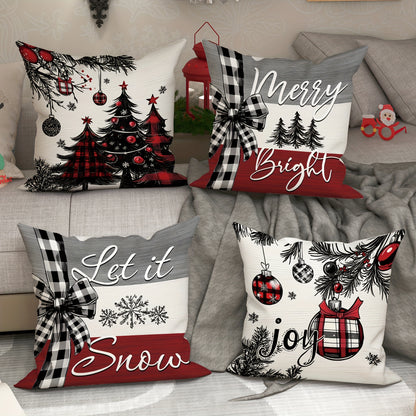 Set of 4 Modern Christmas Throw Pillow Covers 18 x 18 Inch Polyester Full Set