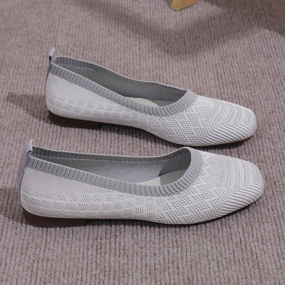 Women's Breathable Square Toe Slip-On Flats, Lightweight & Comfortable Casual Shoes - Hiccupzz