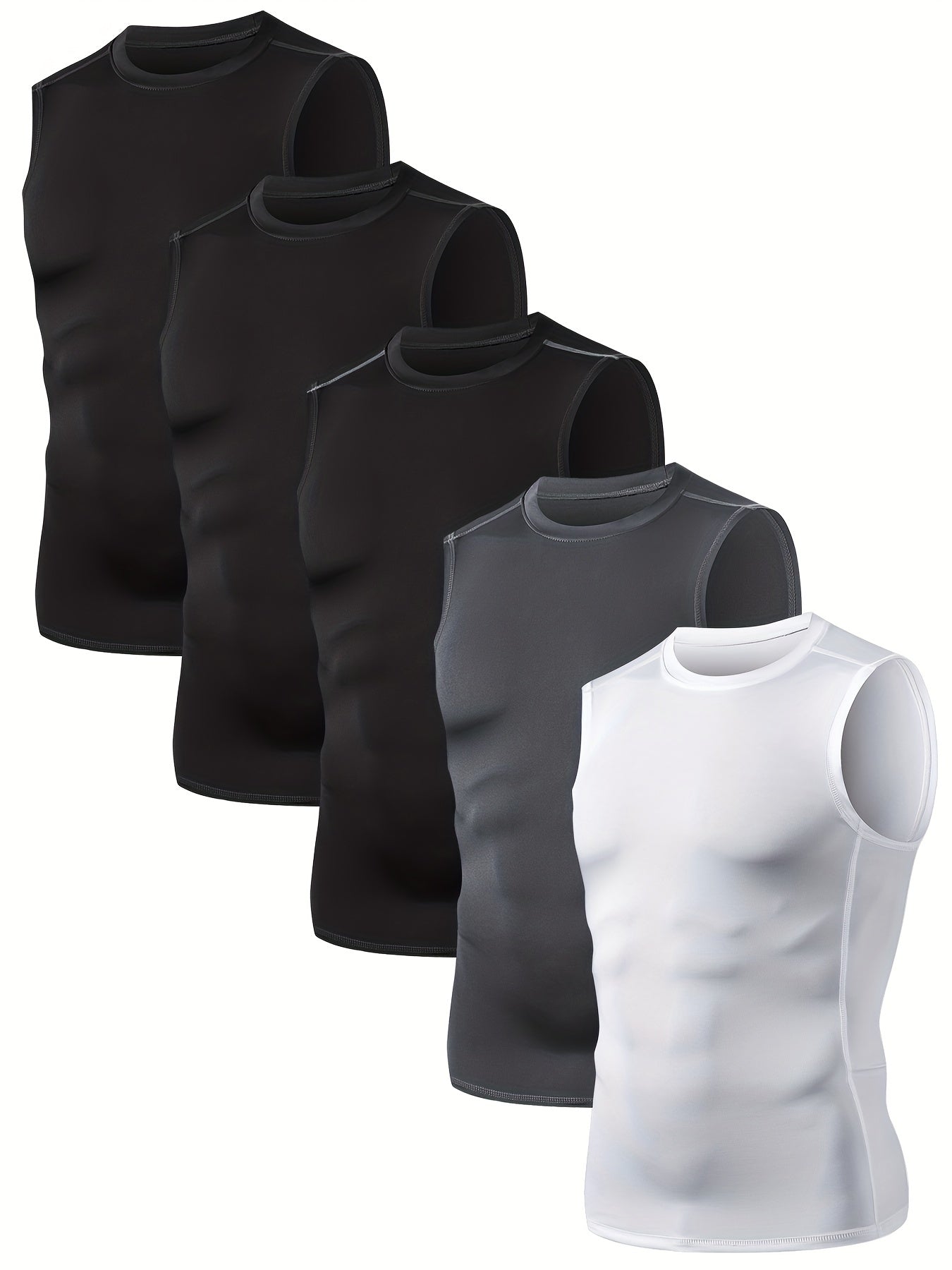 5-Pack Men's Compression Sleeveless Workout Tank Tops for Running & Training