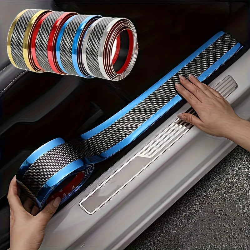 4 Pcs Set Car Door Sill Protectors - Self-Adhesive, Scratch-Resistant Anti-Collision Film with Stylish Pinstripe Design for Most Cars