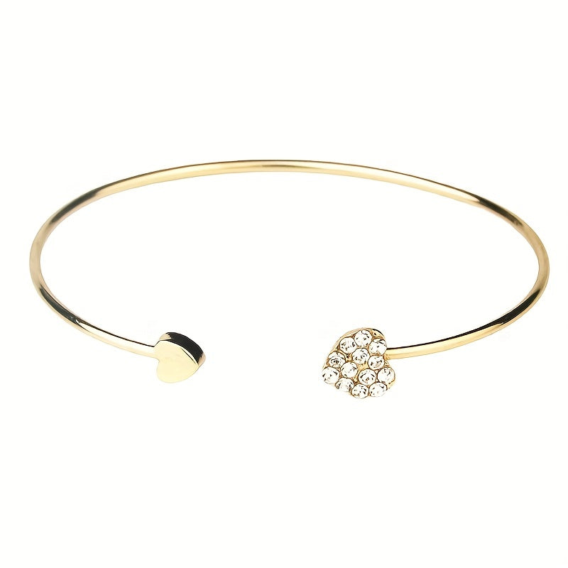 Pulsera de amor con taladro completo: corazón abierto bañado en oro, diseño de corazón de melocotón doble: ideal para cumpleaños, días festivos y regalos del Día de la Madre