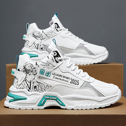 Anime High Top Men's Sneakers, Trendy Platform Shoes, Comfy Outdoor Jogging Workout Casual Activities - Hiccupzz