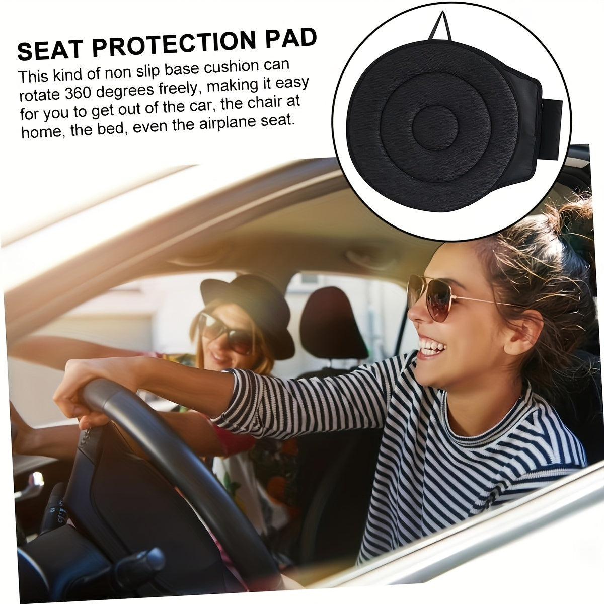 1 Pc ErgoComfort 360-Degree Rotating Seat Cushion - Portable Car Seat Pad with Synthetic Fiber Surface, Sponge Filling, Non-Slip