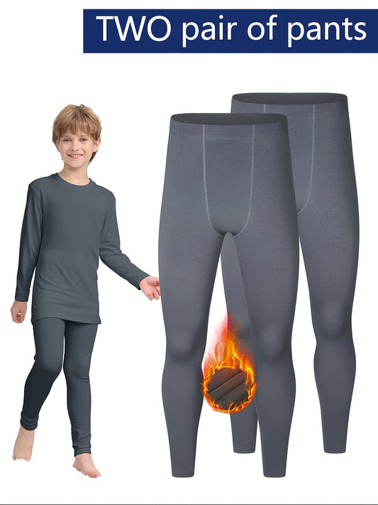 2 Pcs Boys' Warmth Stretchy Underwear - Cozy & Stylish Thermal Pants for Kids, Polyester Fabric