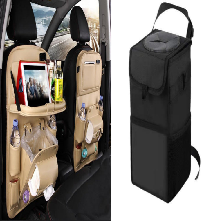Luxury PU Leather Car Backseat Organizer with Foldable Table – Multi-Functional Car Seat Storage.